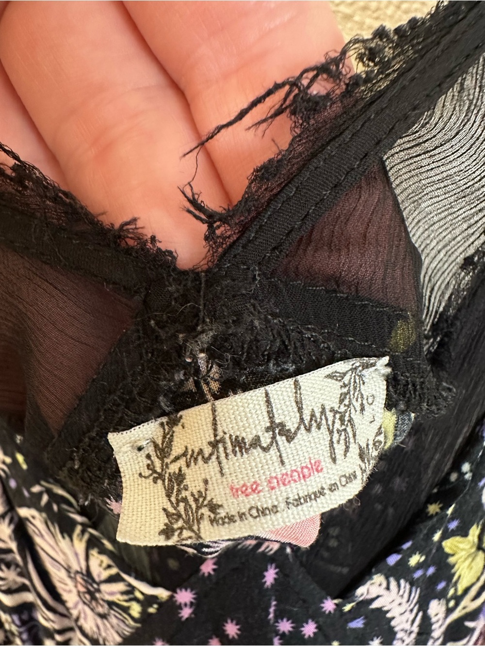 Free People x Intimately Black Floral Slip Dress with Pink Accents - Picture 14 of 16
